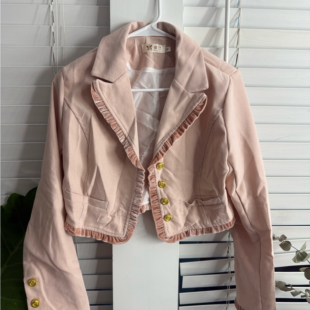 Elegant Pink Ruffled Women's Jacket